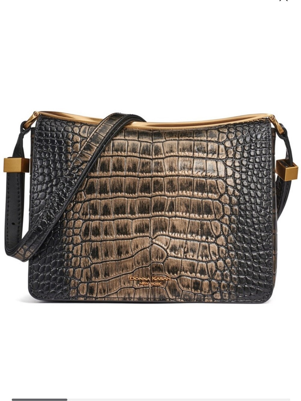 DONNA KARAN NY Jericho Metallic Croc Small Convertible Shoulder Handbag